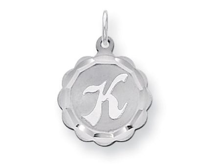 Sterling Silver, Sarah Collection 15mm Brocaded Disc Initial K Pendant For Discount