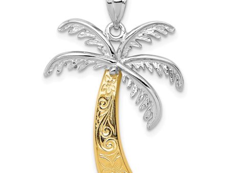 14k White and Yellow Gold, Two Tone Textured Palm Tree Pendant Online