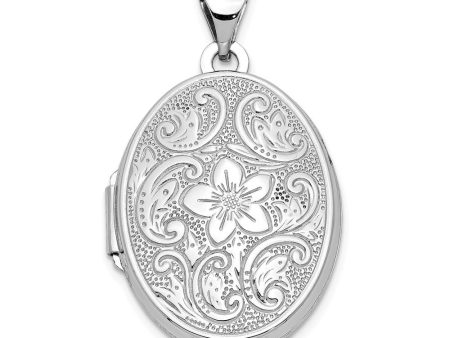 14k White Gold 21mm Scrolled Floral Locket For Cheap