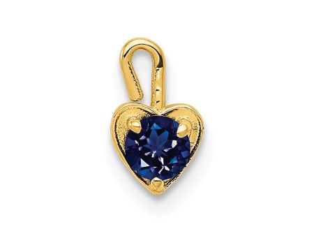 Sept Synthetic Sapphire 14k Yellow Gold Heart Pendant Enhancer, 5mm Hot on Sale