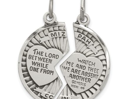 Sterling Silver Satin & Antiqued 2 Piece Mizpah Coin Pendant, 22mm Fashion