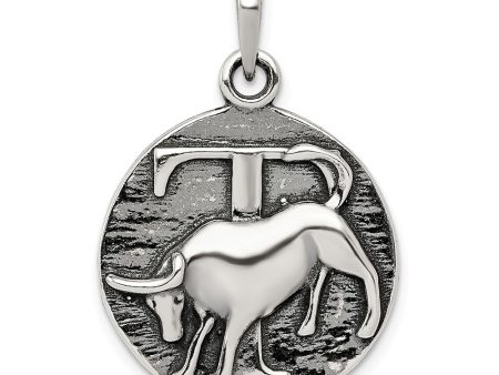 Sterling Silver Taurus the Bull Zodiac Embossed Circle Pendant Online