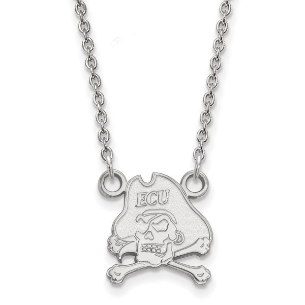 10k White Gold East Carolina U Small Pirate Pendant Necklace on Sale