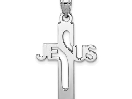 Sterling Silver Rhodium-Plated Flat Jesus Cross Pendant Online Hot Sale