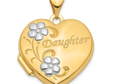 14k Yellow Gold & White Rhodium 18mm Daughter Heart Locket Pendant Online Hot Sale