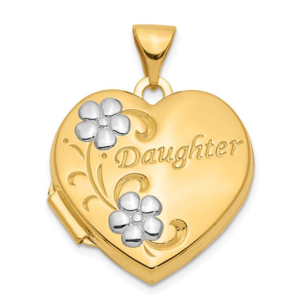 14k Yellow Gold & White Rhodium 18mm Daughter Heart Locket Pendant Online Hot Sale