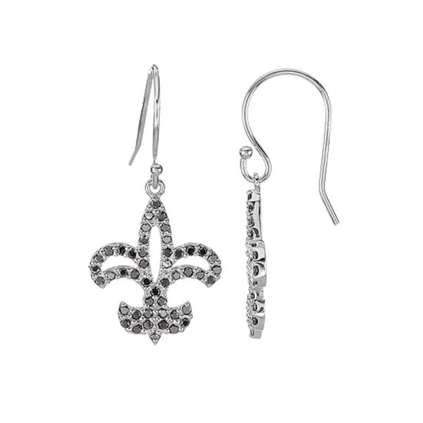 1 2 cttw Black Diamond Fleur-De-Lis Earrings in 14k White Gold Cheap