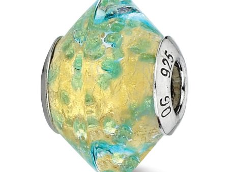 Yellow with Teal Murano Glass & Sterling Silver Bead Charm, 17mm Online