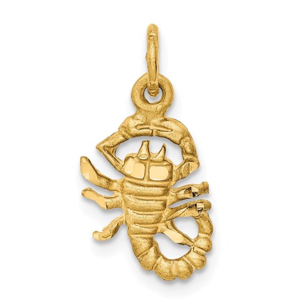 14k Yellow Gold Scorpio the Scorpion Zodiac Satin & Diamond Cut Charm Sale