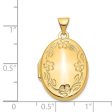 14k Yellow Gold 21mm Hand Engraved Floral Oval Locket Discount