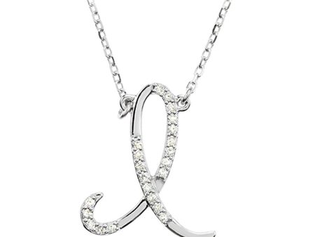 1 10 Ctw Diamond 14k White Gold Medium Script Initial I Necklace, 17in Online now