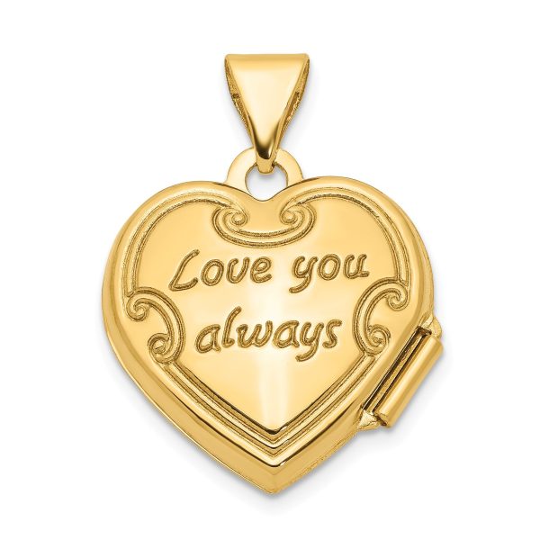 14k Yellow Gold 15mm Love You Always Reversible Floral Heart Locket For Discount