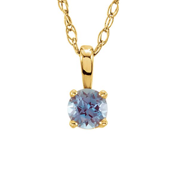 Youth 3mm Round Created Alexandrite 14k Yellow Gold Necklace, 14 Inch Online now