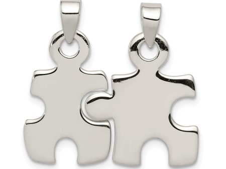 Sterling Silver, Set of 2, Polished Puzzle Piece Pendants For Cheap