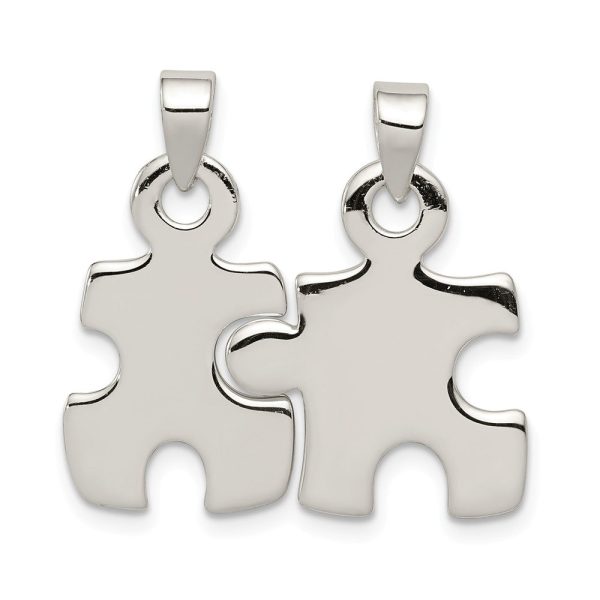 Sterling Silver, Set of 2, Polished Puzzle Piece Pendants For Cheap