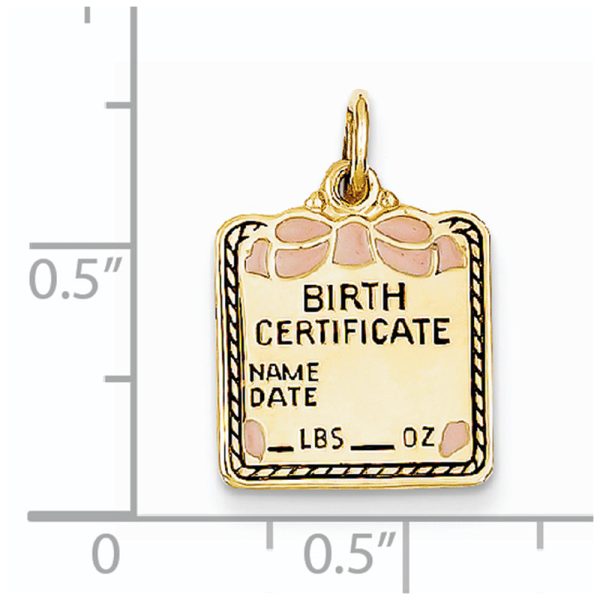 14k Yellow Gold & Pink Enamel Birth Certificate Charm or Pendant Discount