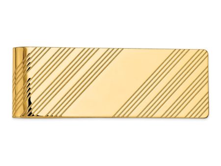 Men s 14k Yellow Gold Diagonal Striped Engravable Center Money Clip Supply