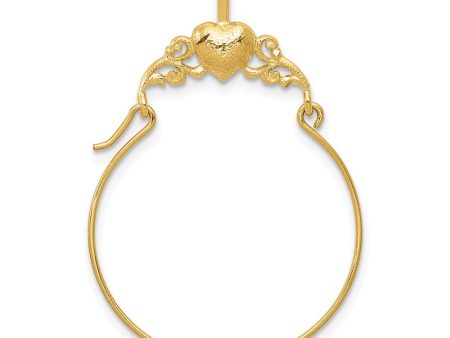 14k Yellow Gold Hammered Heart Charm Holder Pendant, 23mm (7 8 inch) Online Sale