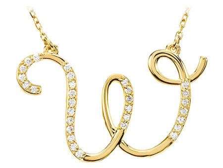 1 6 Ctw Diamond 14k Yellow Gold Medium Script Initial W Necklace, 17in on Sale