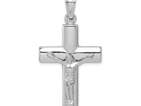 Sterling Silver Rhodium-Plated Hollow Crucifix Cross Pendant, 23x45mm For Sale