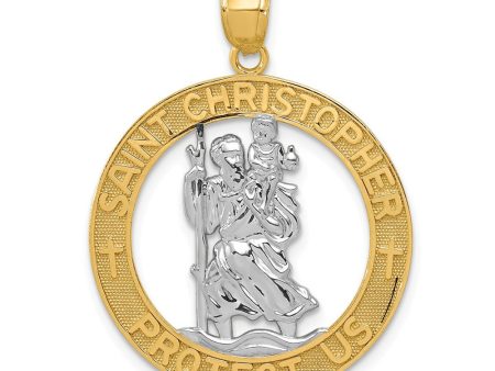 14k Yellow Gold & White Rhodium Plated St Christopher Pendant Online Sale