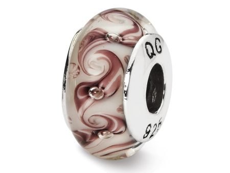 White, Mauve Swirl Hand-Blown Glass & Sterling Silver Bead Charm, 13mm Online Sale