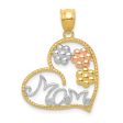 14k Tri Color Gold MOM and Flowers Pendant, 20mm Online Sale