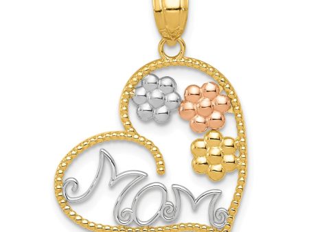 14k Tri Color Gold MOM and Flowers Pendant, 20mm Online Sale