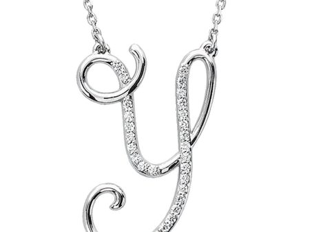 1 8 Ctw Diamond Sterling Silver Medium Script Initial Y Necklace, 16in Online now