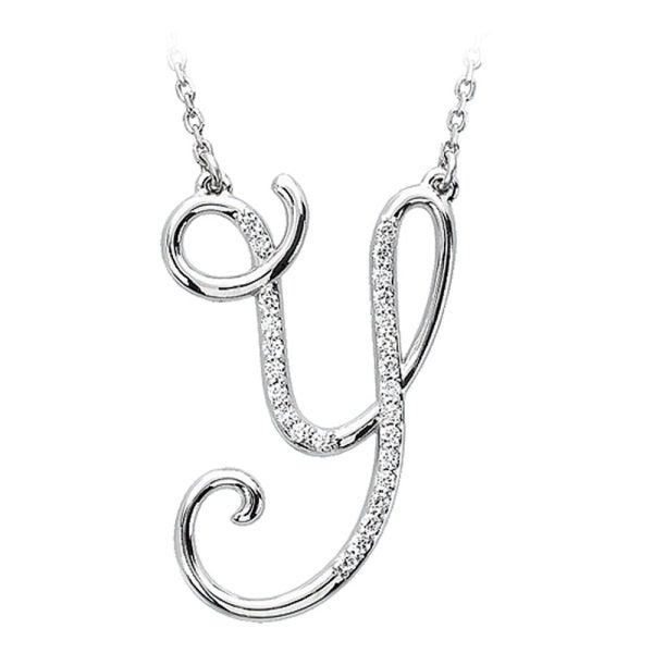 1 8 Ctw Diamond Sterling Silver Medium Script Initial Y Necklace, 16in Online now