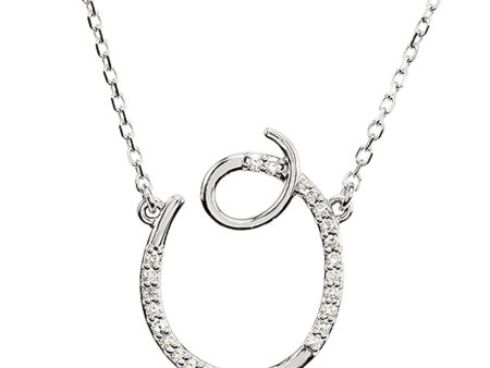 1 10 Ctw Diamond Sterling Silver Medium Script Initial O Necklace 16in For Sale