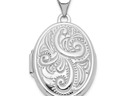 14k White Gold 21mm Domed Scroll Oval Locket on Sale