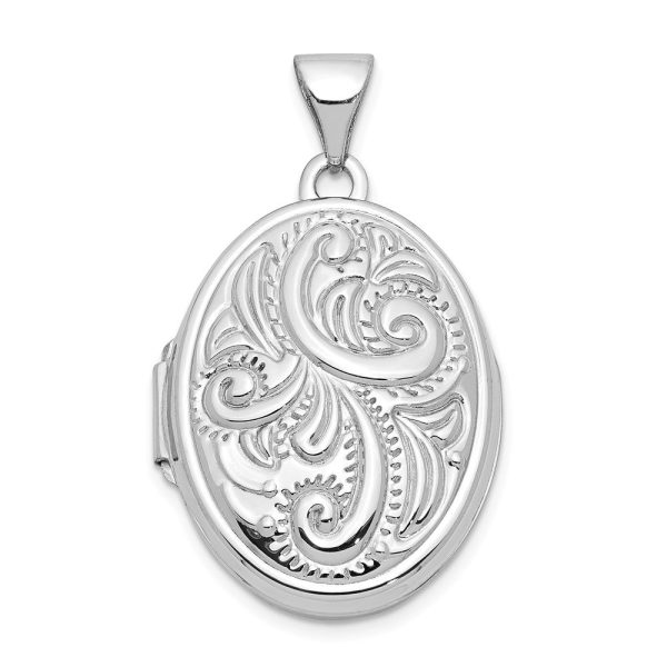 14k White Gold 21mm Domed Scroll Oval Locket on Sale