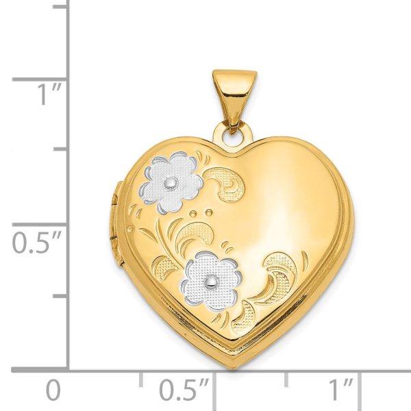 14k Yellow Gold & White Rhodium 21mm Floral Heart Locket Pendant Supply