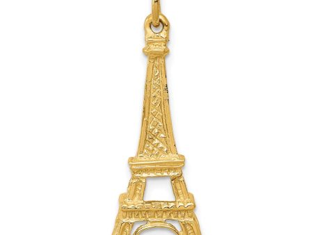 14k Yellow Gold Eiffel Tower Charm Pendant For Sale