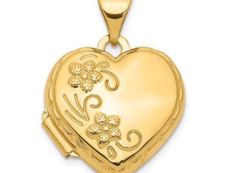 14k Yellow Gold 15mm Love You Always Reversible Floral Heart Locket For Discount