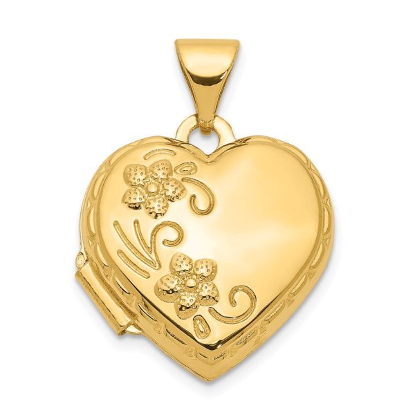 14k Yellow Gold 15mm Love You Always Reversible Floral Heart Locket For Discount