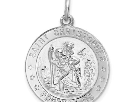 Sterling Silver Rhodium-Plated Round Saint Christopher Medal Pendant Sale