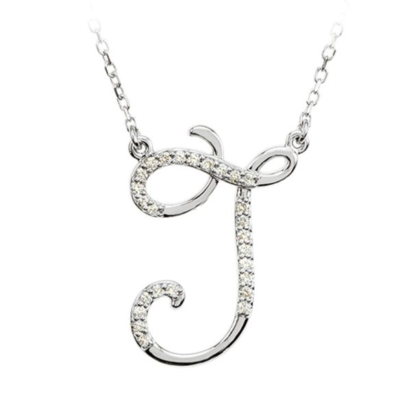 1 8 Ctw Diamond Sterling Silver Medium Script Initial J Necklace, 16in Online now