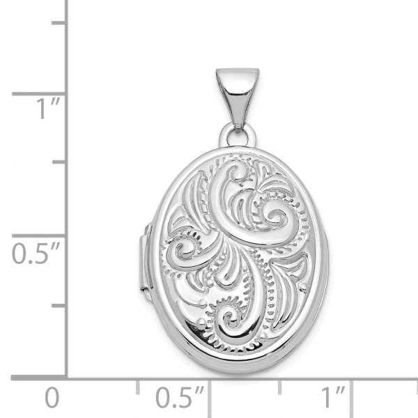 14k White Gold 21mm Domed Scroll Oval Locket on Sale