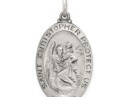 Sterling Silver St Christopher Oval Sports Medal Pendant, 15 x 31mm Hot on Sale