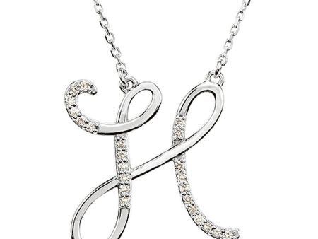 1 8 Ctw Diamond 14k White Gold Medium Script Initial H Necklace, 17in Online Hot Sale