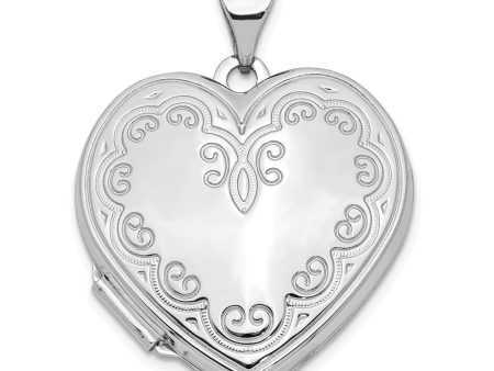 14k White Gold 21mm Ornate Heart Locket For Sale