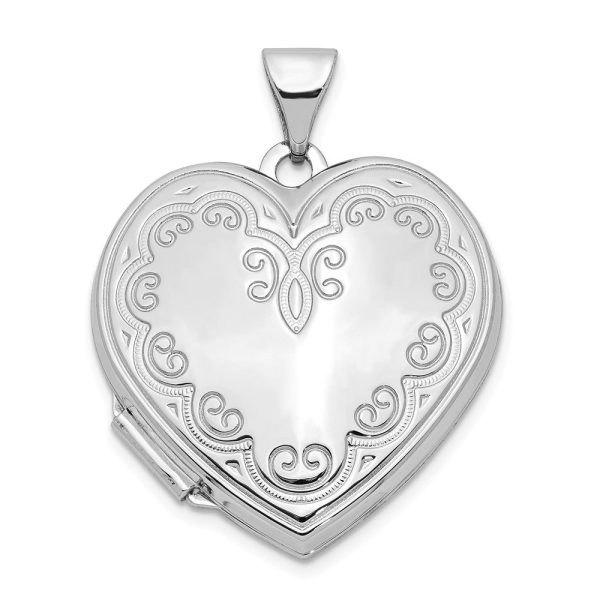 14k White Gold 21mm Ornate Heart Locket For Sale