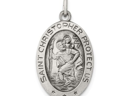 Sterling Silver Satin & Antiqued Oval St. Christopher Medal, 13 x 25mm Online