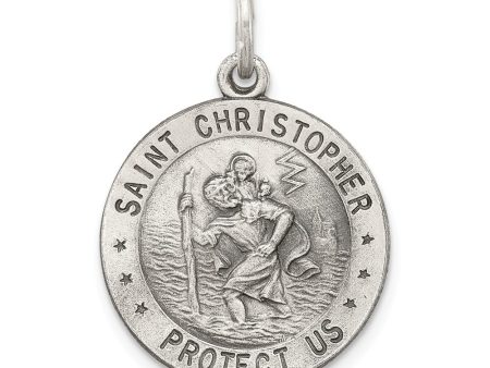 Sterling Silver Round St. Christopher Medal Pendant, 18mm (11 16 Inch) For Sale