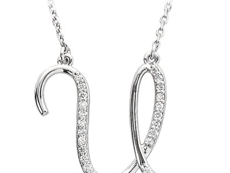 1 8 Ctw Diamond Sterling Silver Medium Script Initial U Necklace, 16in For Sale