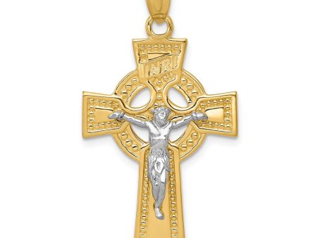 14k Two Tone Gold INRI Celtic Crucifix Pendant, 20 x 36mm Discount