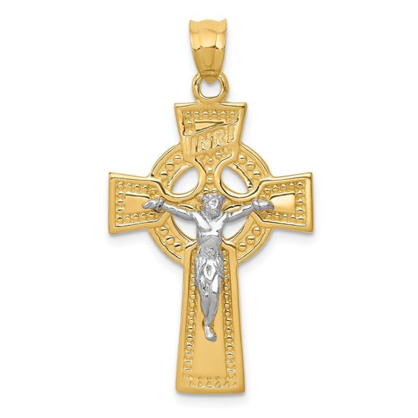 14k Two Tone Gold INRI Celtic Crucifix Pendant, 20 x 36mm Discount