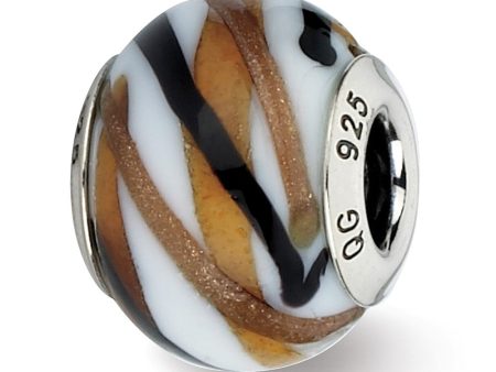 White Brown Black Italian Murano & Sterling Silver Bead Charm, 15mm Online now